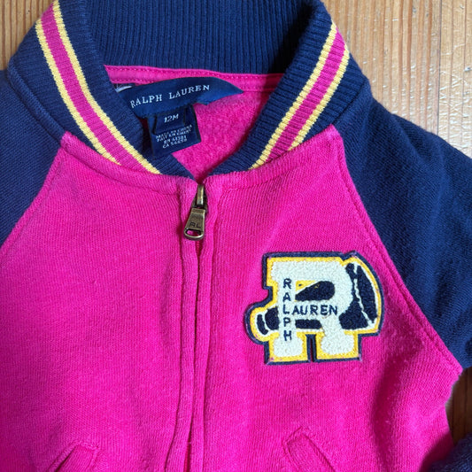 Ralph Lauren pink navy varsity sheer long sleeve full zip sweatshirt SIZE 12M
