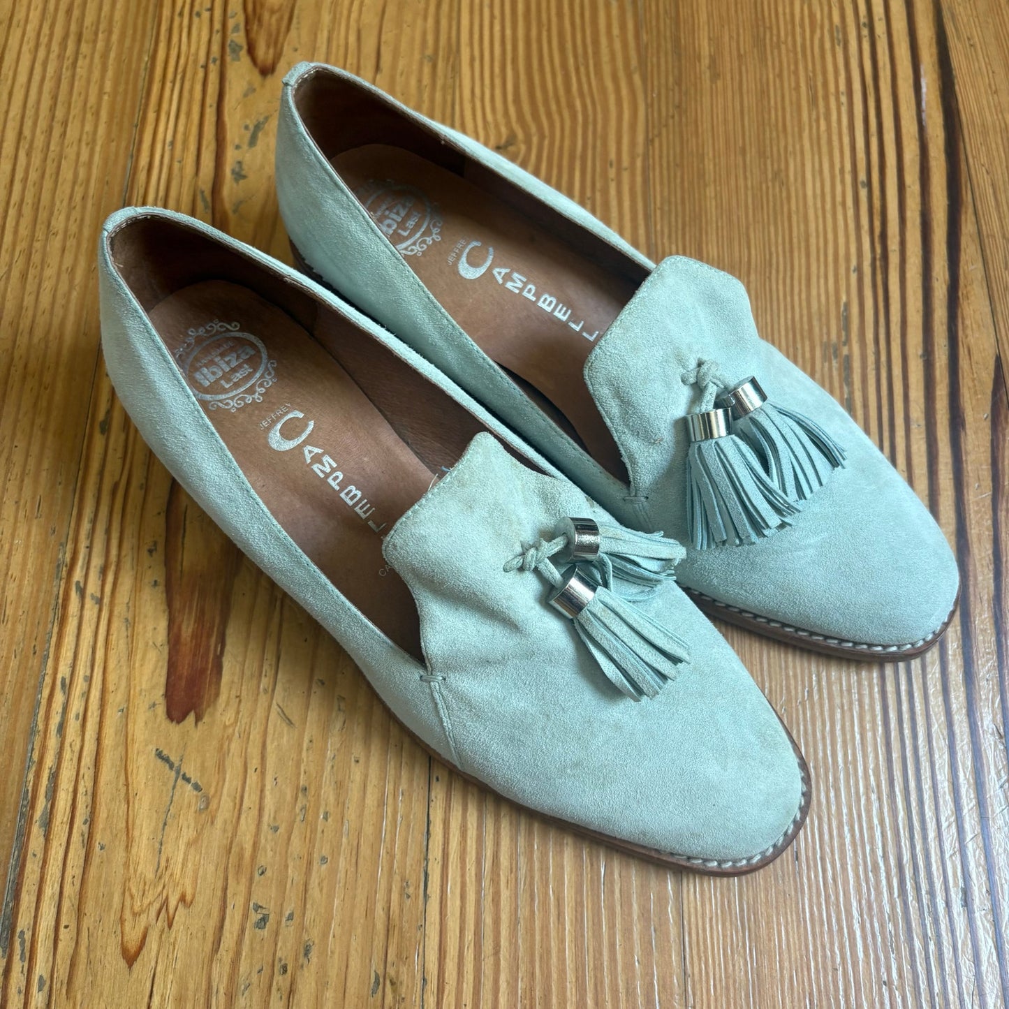 Jeffrey Campbell mint green suede tassel heeled loafers SIZE 9