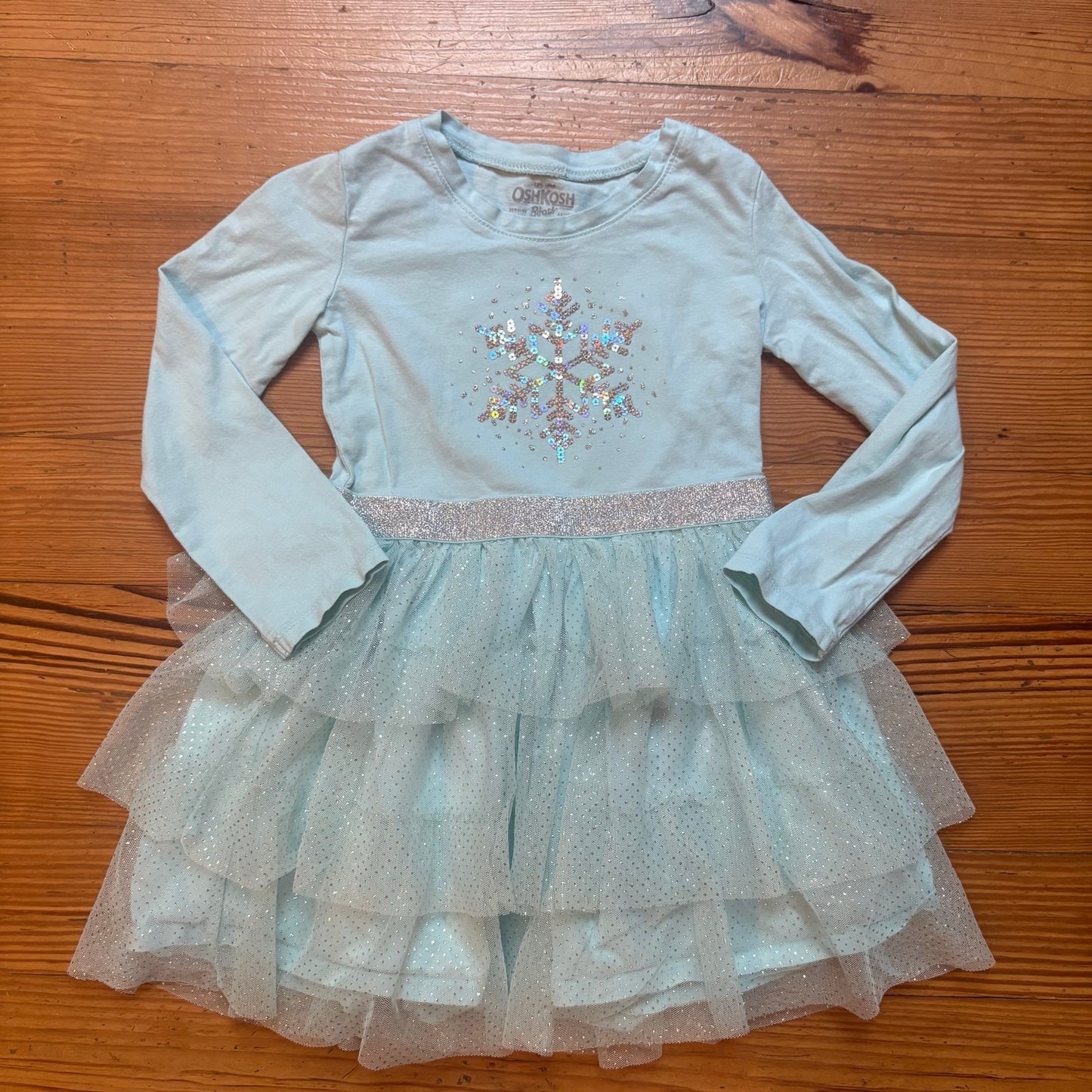 OshKosh B'gosh light blue snowflake tiered long sleeve tutu dress SIZE 3T