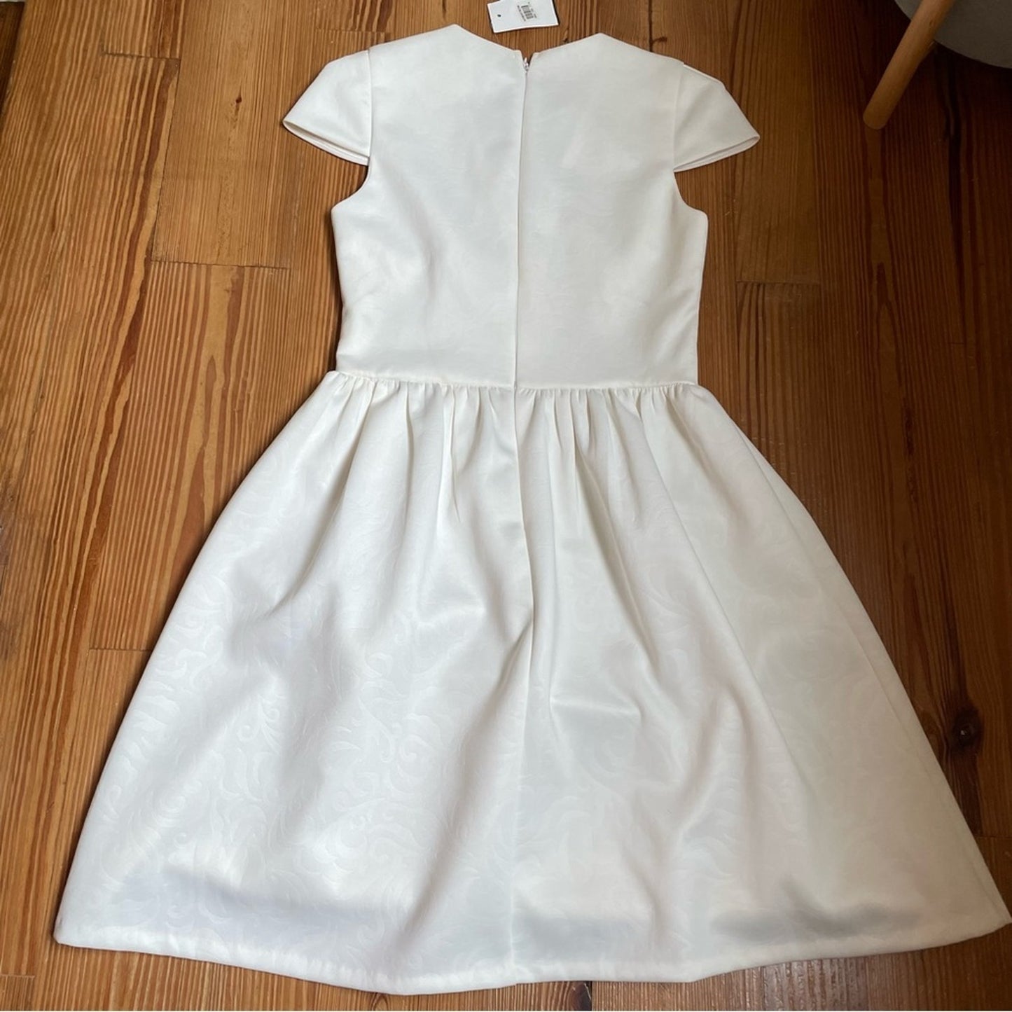 NWT En Creme white deep V fit flare dress SIZE S