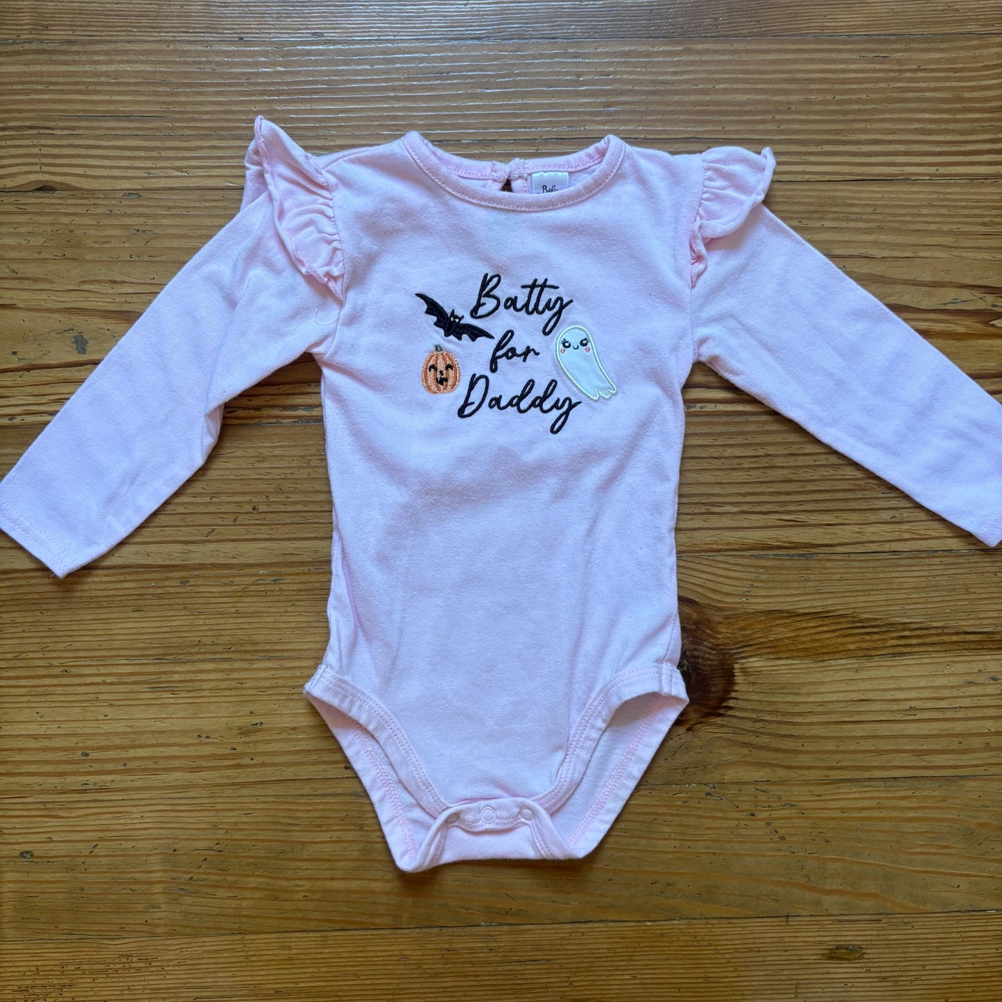Baby Essentials pink Batty for Daddy embroidered long sleeve bodysuit SIZE 18M