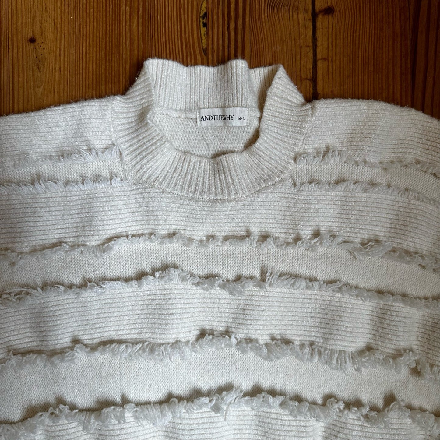 AndTheWhy cream layered fringe mock neck sweater SIZE M/L