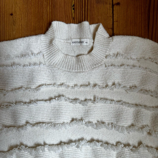AndTheWhy cream layered fringe mock neck sweater SIZE M/L