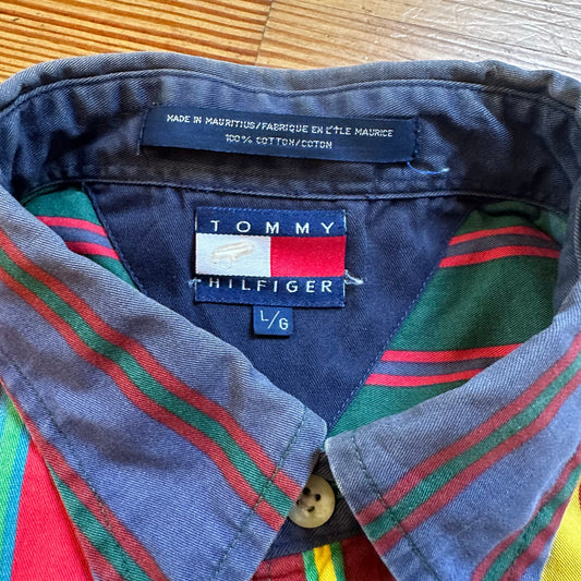 Tommy Hilfiger vintage red yellow striped long sleeve button up shirt SIZE L