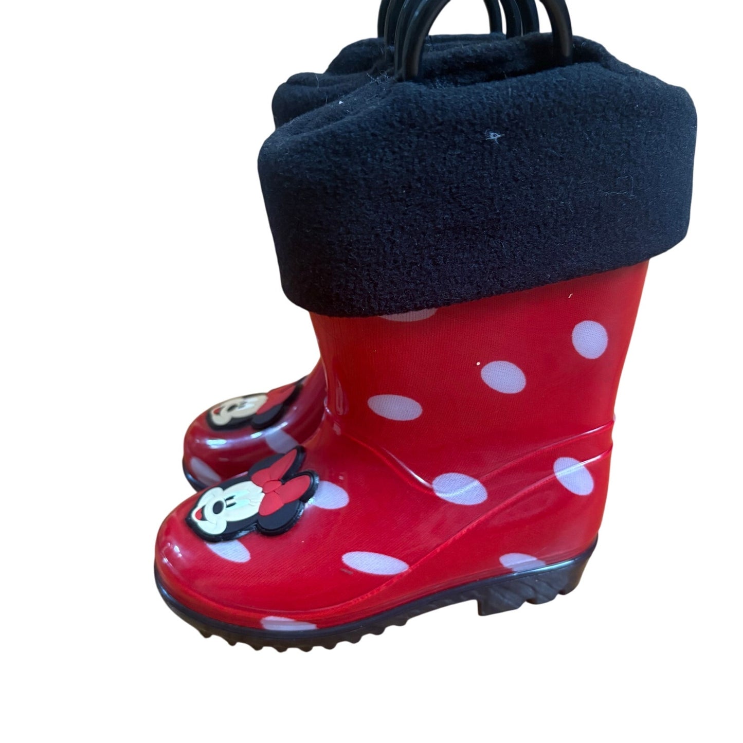 Disney Minnie Mouse red white polka dot fleece lined toddler rain boots SIZE 7
