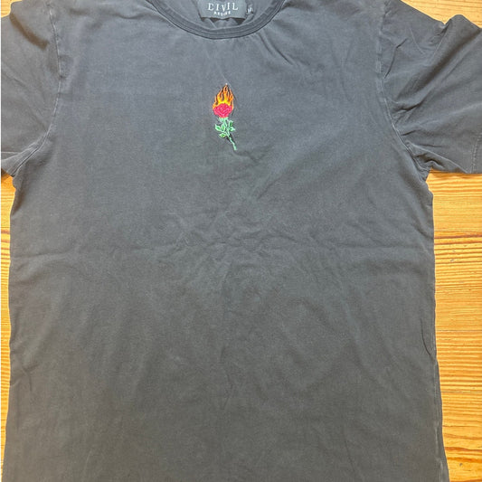 CIVIL REGIME black rose embroidered short sleeve shirt dress SIZE XL