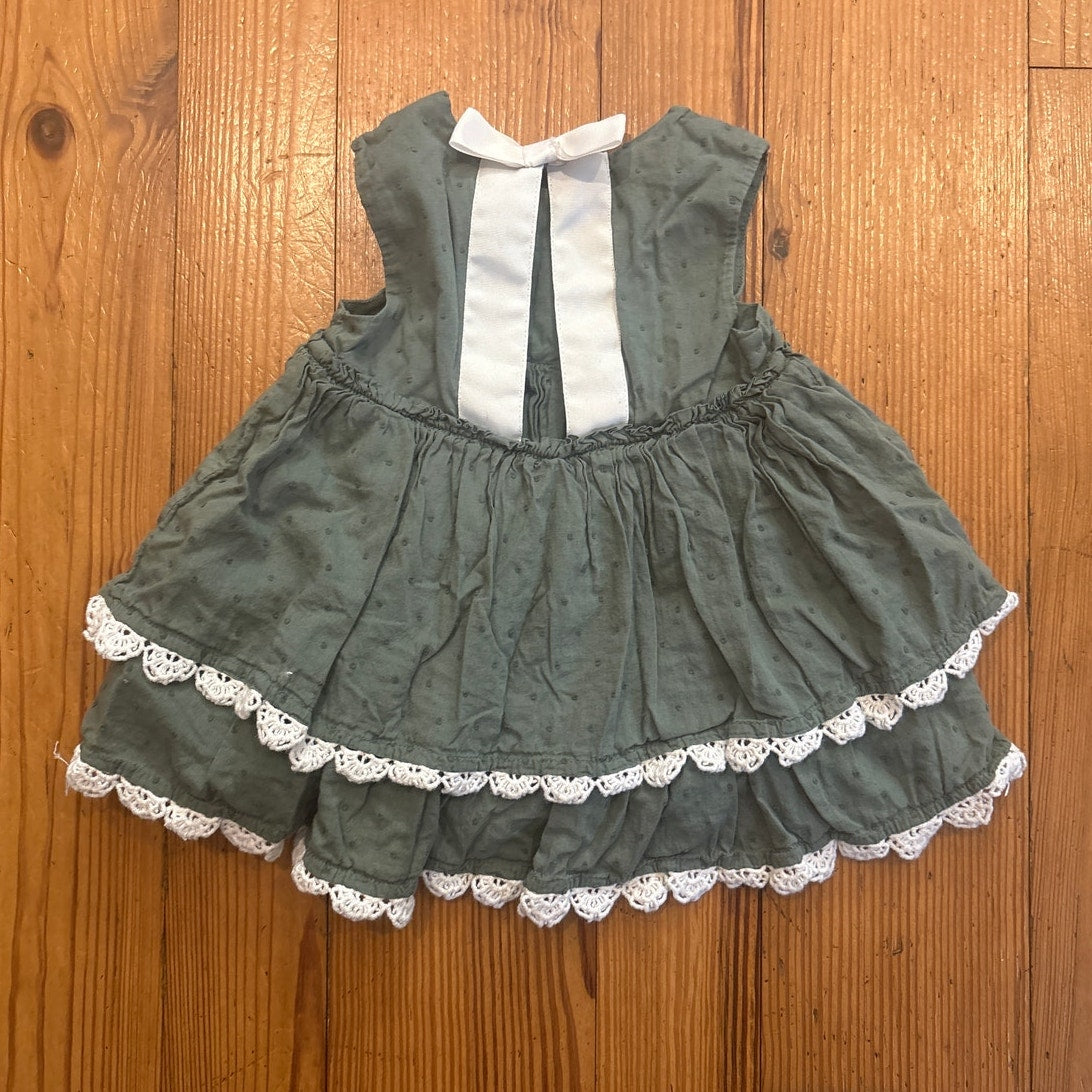 Tahari olive green tiered ruffle lace sleeveless baby dress SIZE 24M