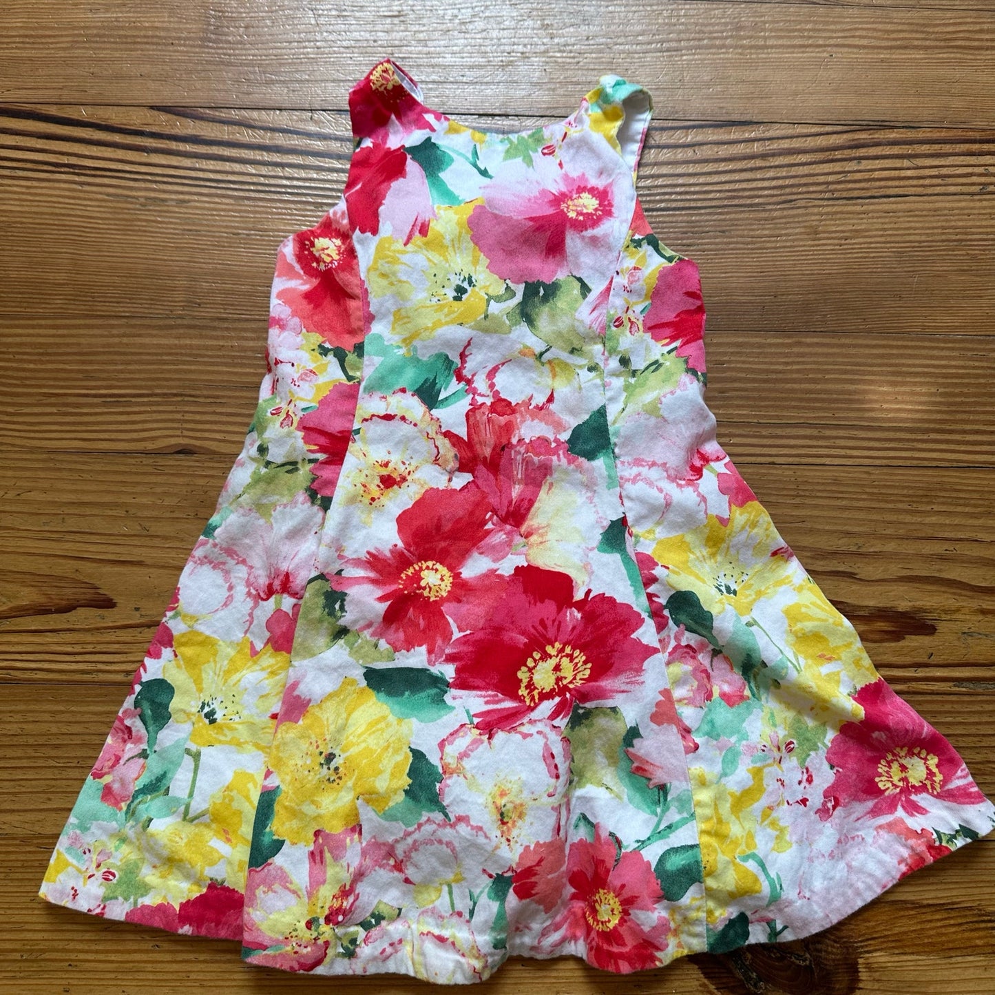 Polo Ralph Lauren pink yellow floral sleeveless flare button back dress SIZE 3T