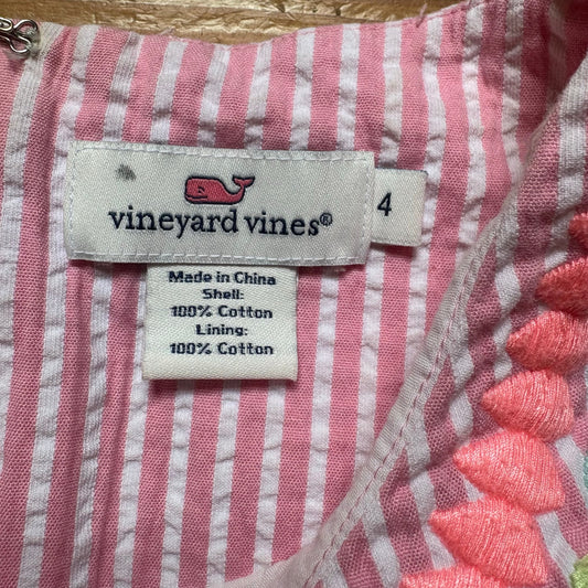 Vineyard Vines pink white seersucker floral embroidered sleeveless dress SIZE 4