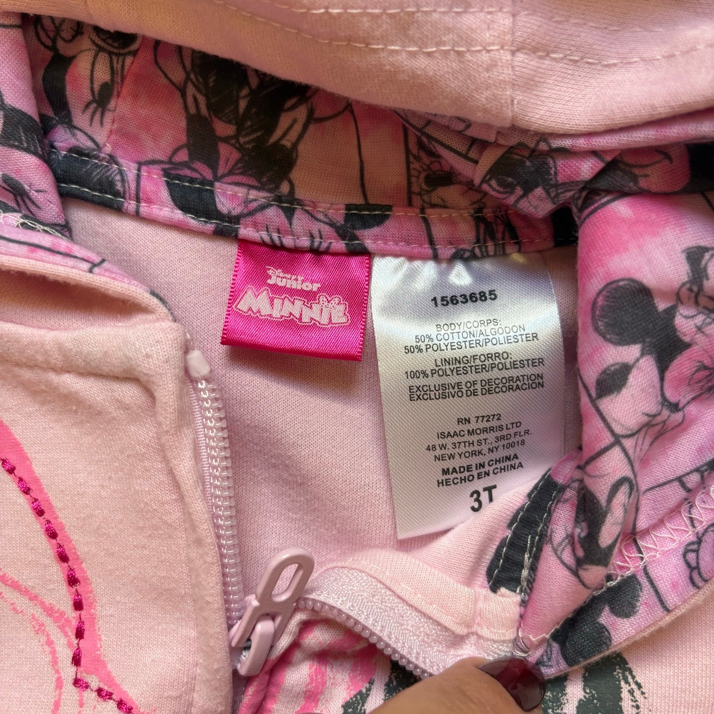 Disney Minnie Mouse light pink full zip hooded toddler sweatshirt SIZE 3T