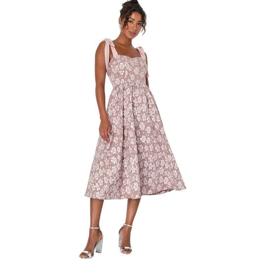 NWT Lulus Bubbly Bliss pink bustier tie strap floral midi dress SIZE S