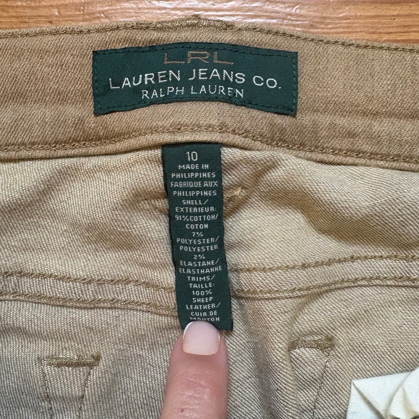 Ralph Lauren brown leather trim straight leg mid rise jeans SIZE 10