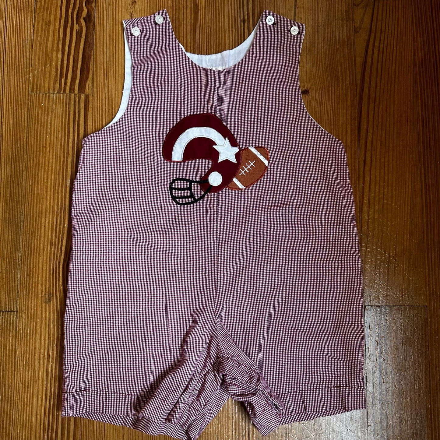 Rosalina boys red white checkered football applique shorts romper SIZE 24M