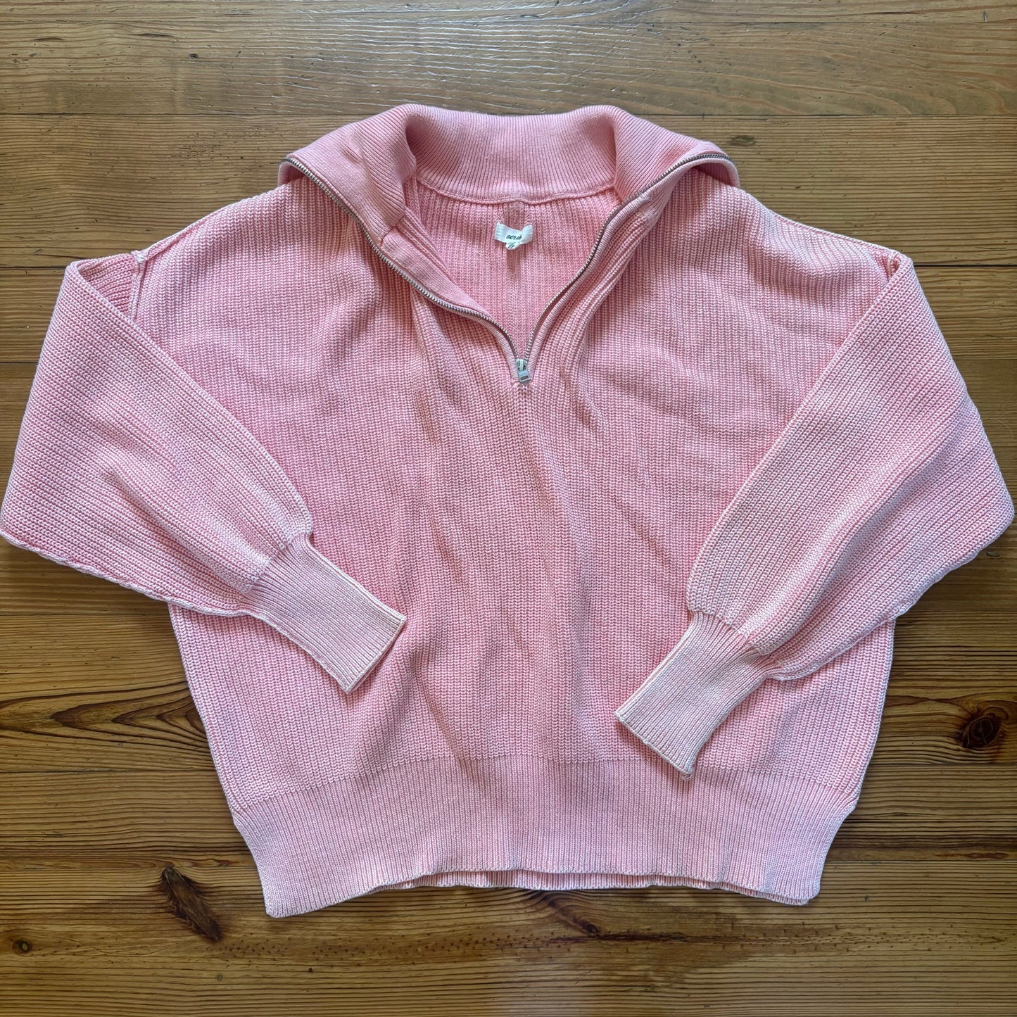 Aerie light pink henley quarter zip oversized knit sweater SIZE S
