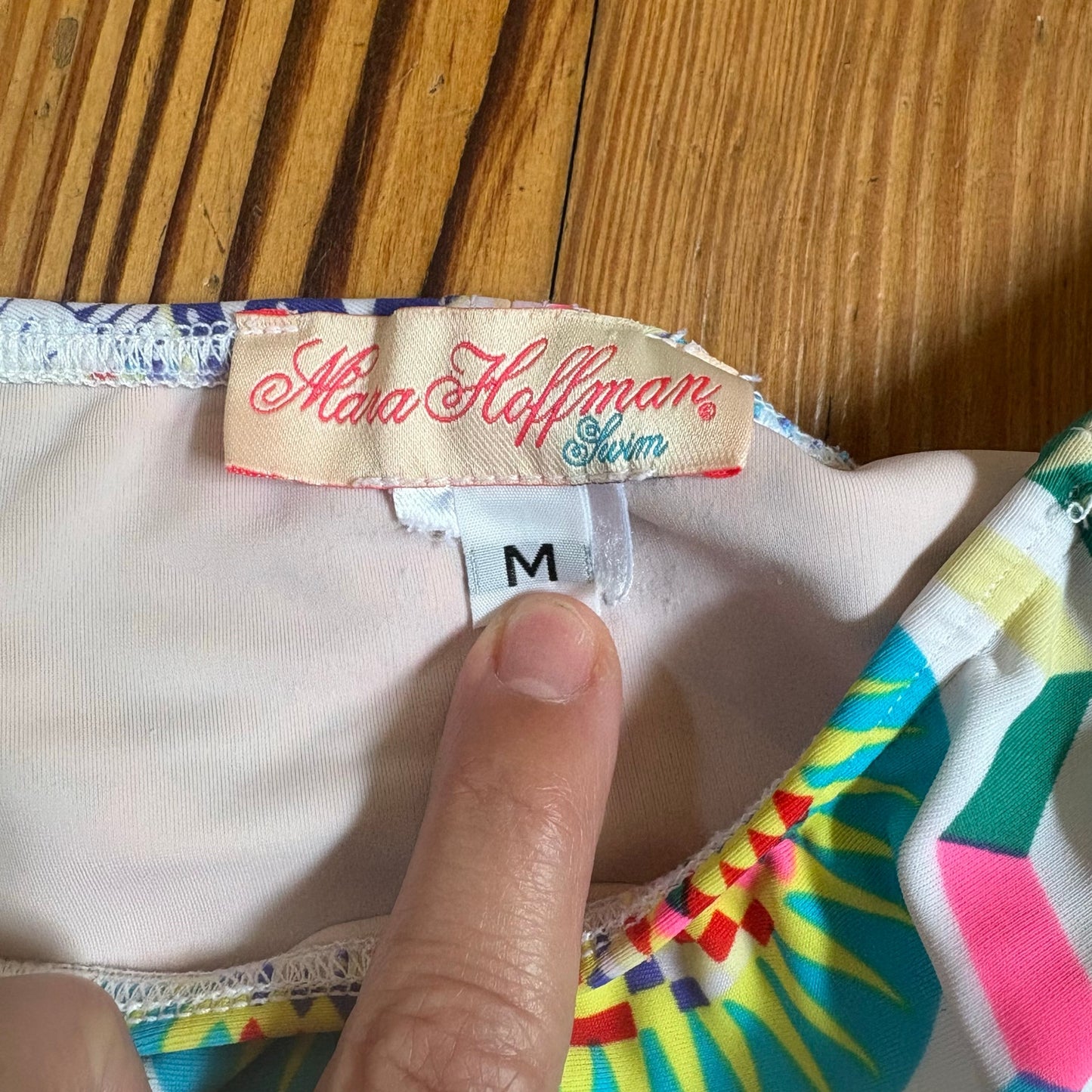 Mara Hoffman colorful strapless bandeau scalloped bikini swimsuit SIZE M