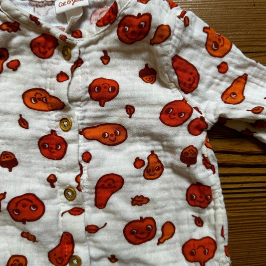 Cat & Jack white orange gourd pumpkin long sleeve pant one piece SIZE 6-9M