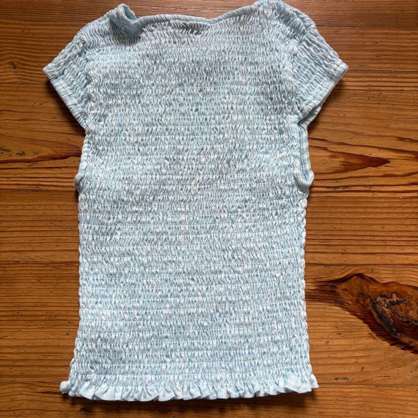 Wild Fable y2k light blue strawberry smocked short sleeve baby tee shirt SIZE M