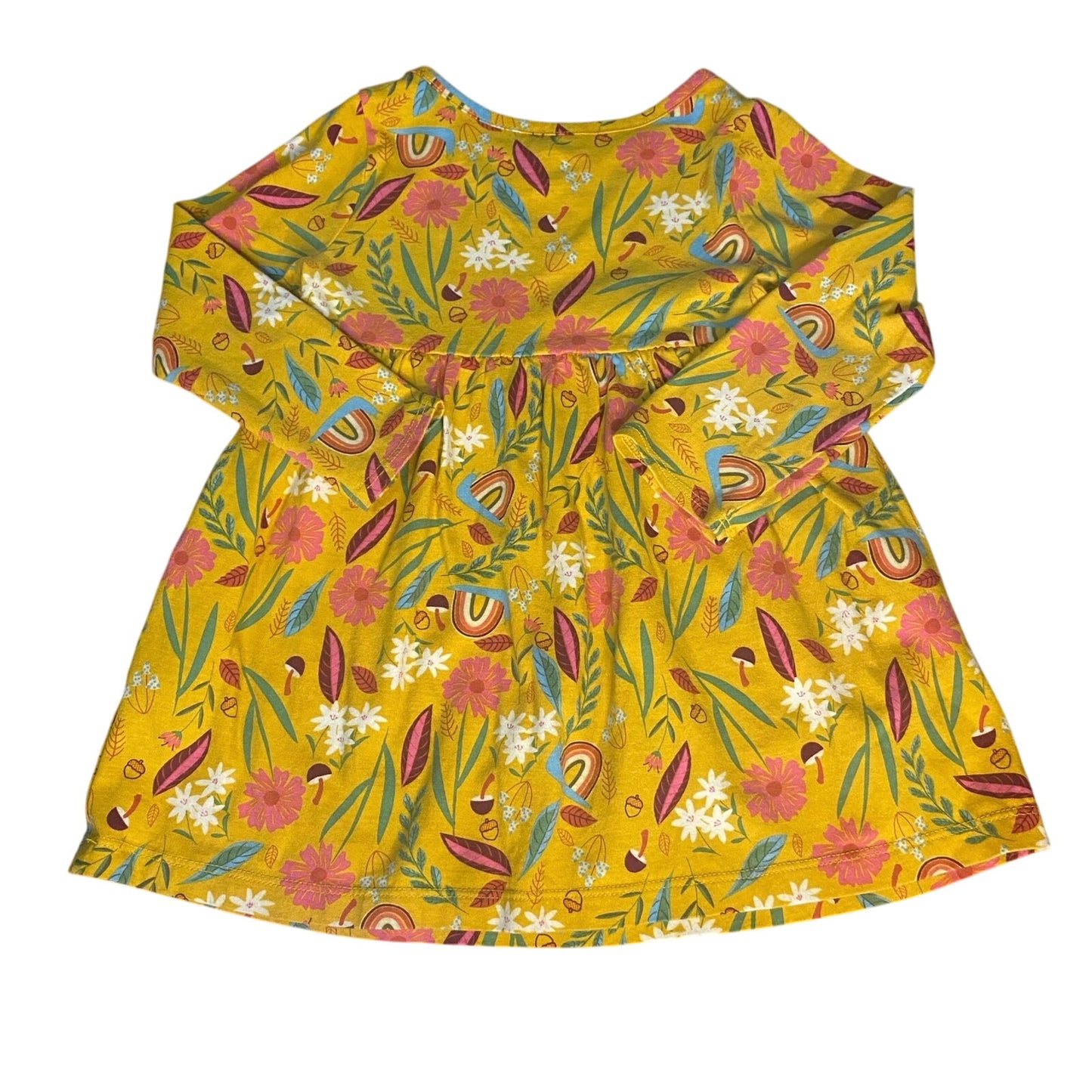 Wonder Nation yellow floral woodland long sleeve fit flare toddler dress SIZE 2T