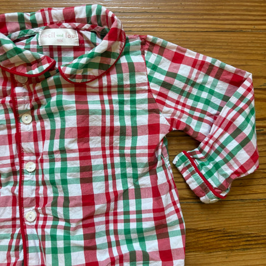 Cecil and Lou red green holiday button up long sleeve toddler shirt SIZE 18M