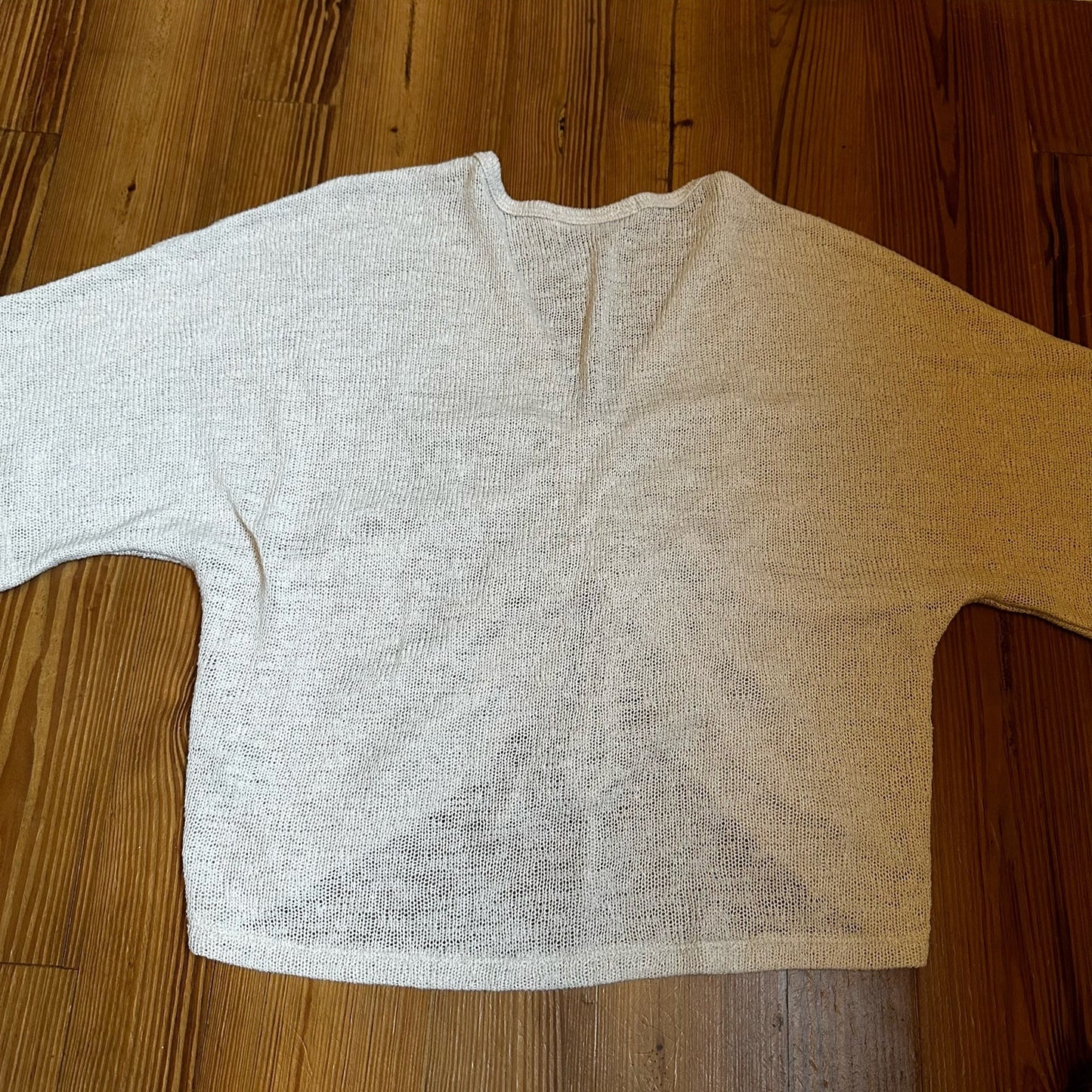 Quiet Storm cream knit short sleeve adjustable plunge front cropped shirt SIZE S