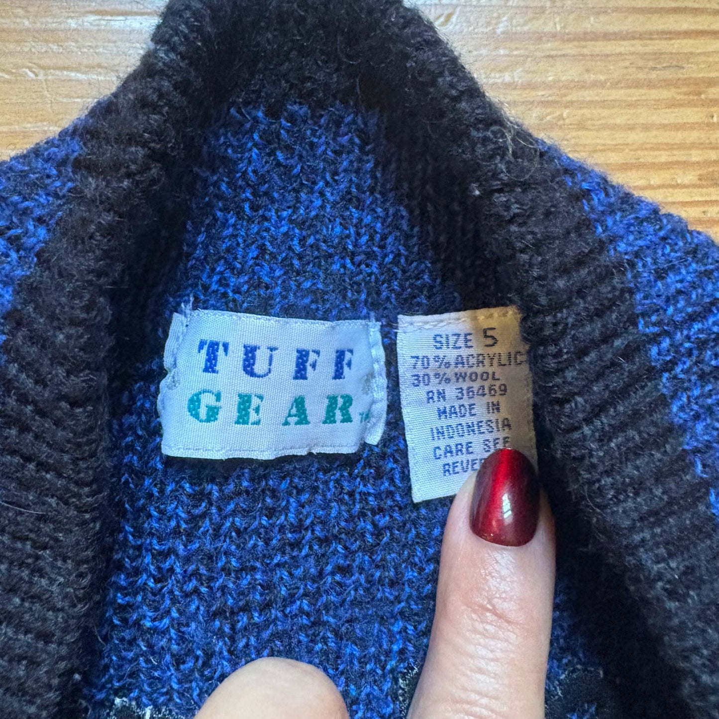 Tuff Gear vintage blue knit varsity button kids cardigan sweater SIZE 5