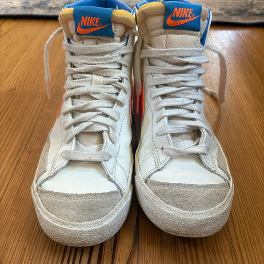 Nike Blazers white royal blue neon orange high top lace up sneakers SIZE 7