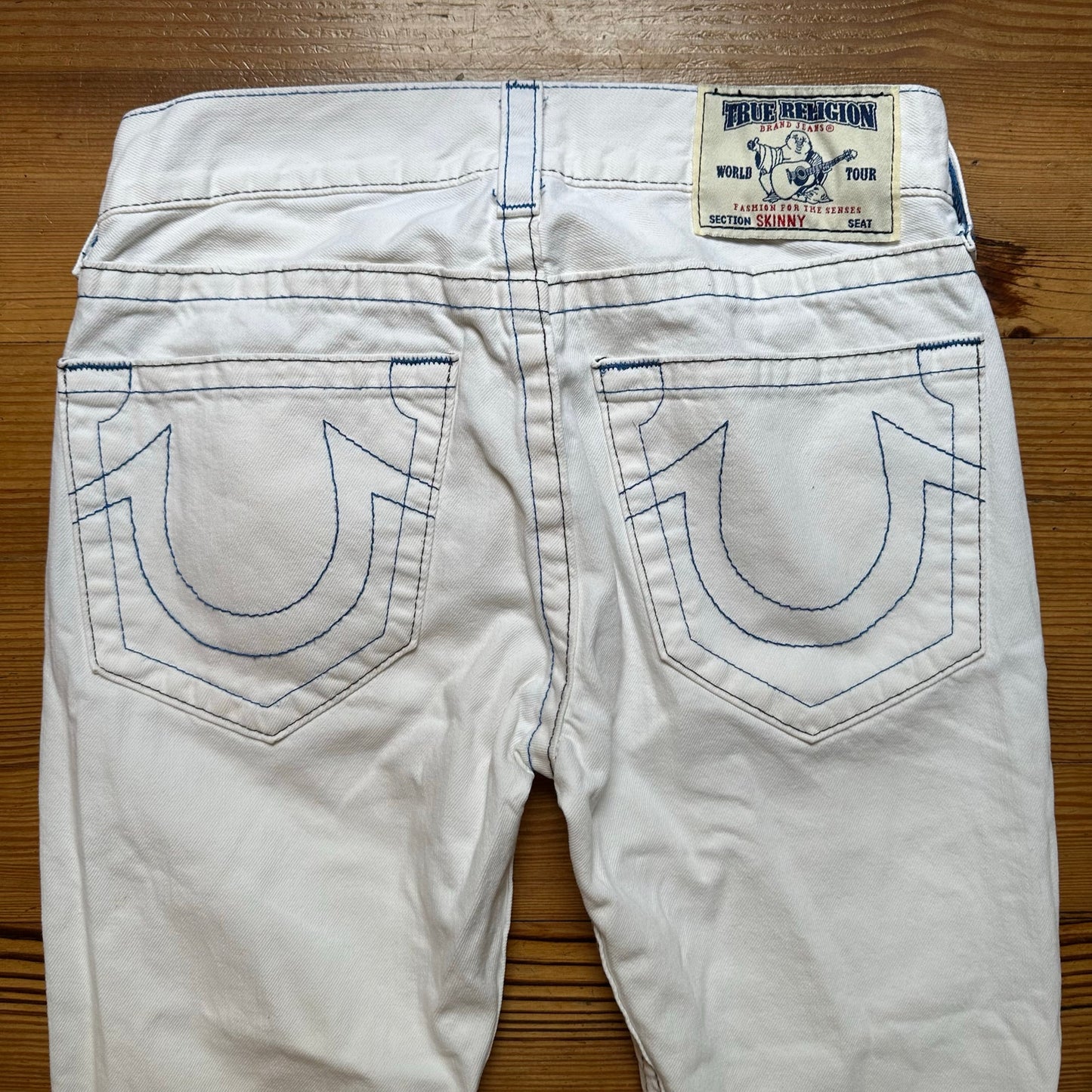 True Religion white blue stitching skinny straight leg jeans SIZE 31