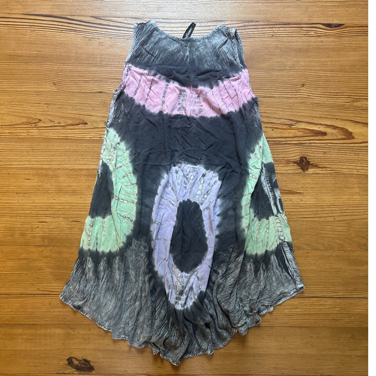 Sunflower black acid wash floral embroidered tie dyed tank dress SIZE L