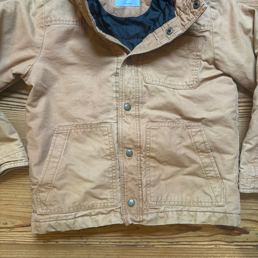 Carter’s beige canvas cargo buffalo plaid lined hooded boy coat SIZE L