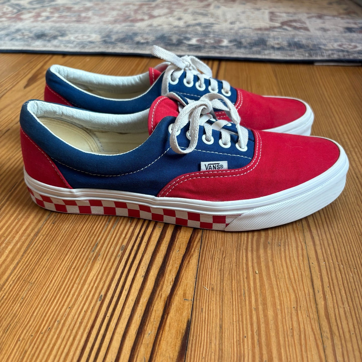 VANS red blue checkered sole low top lace unisex sneakers SIZE M9 W10.5