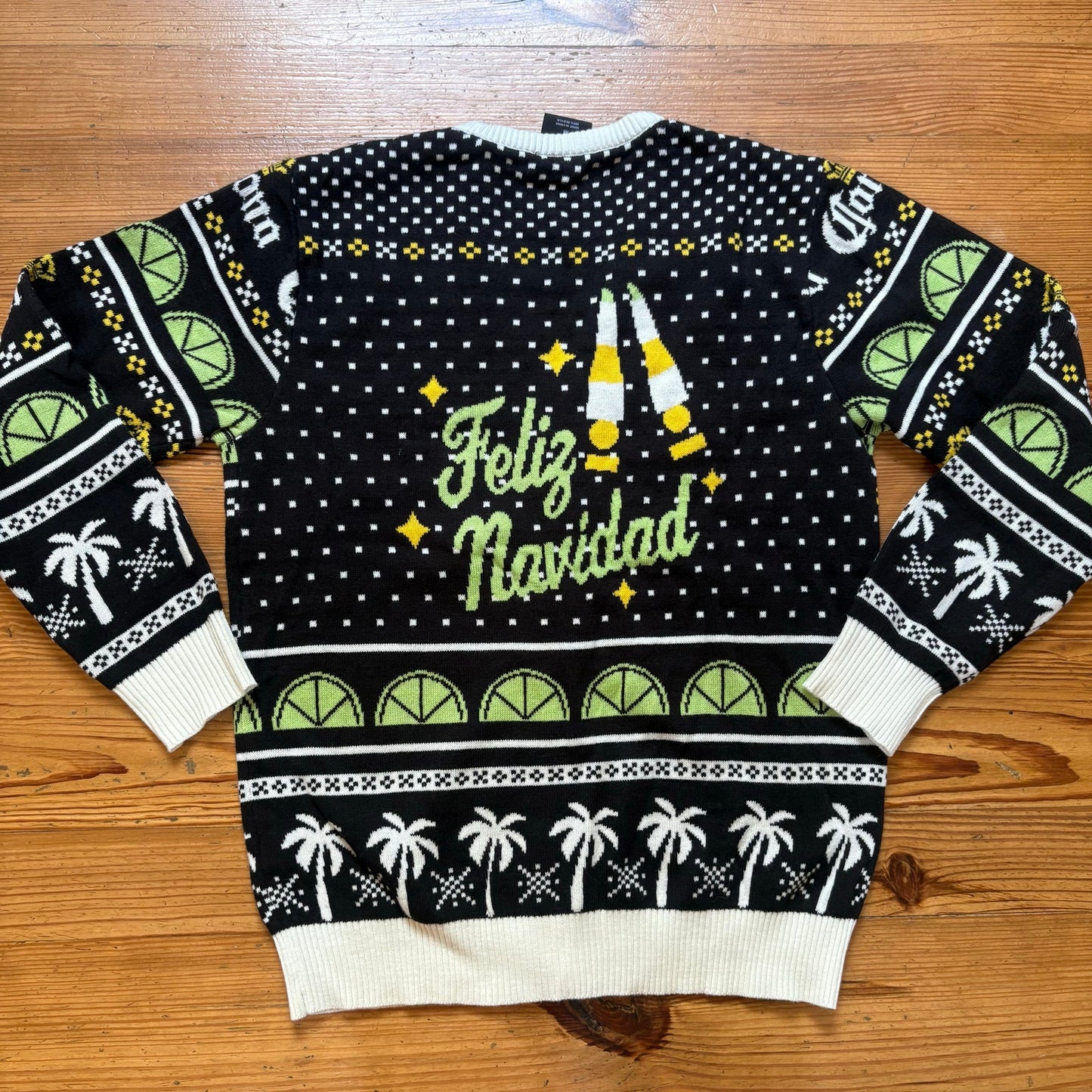 Corona Christmas Feliz Navidad black white varsity cardigan sweater SIZE M