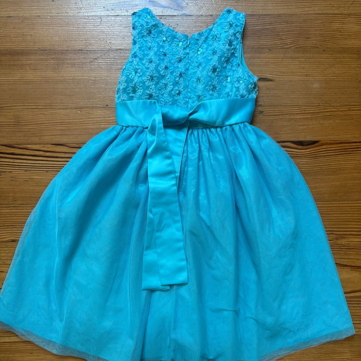 Jayne Copeland turquoise blue floral sleeveless tulle formal girls dress SIZE 7
