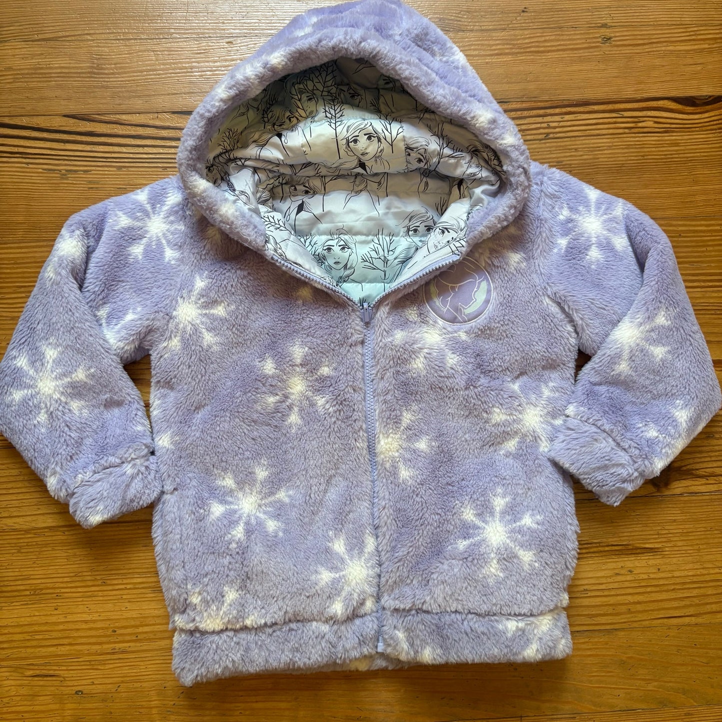 Disney frozen blue pink reversible puffer fleece lined girls coat SIZE 6