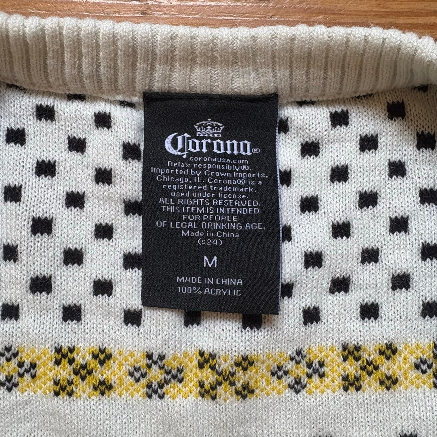 Corona Christmas Feliz Navidad black white varsity cardigan sweater SIZE M
