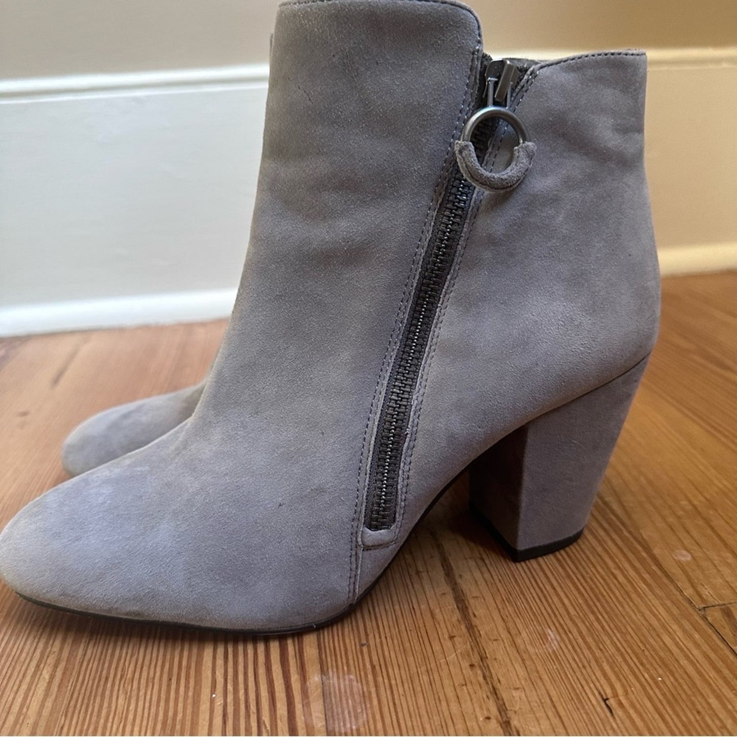 1.State Preete gray leather suede heeled booties SIZE 9