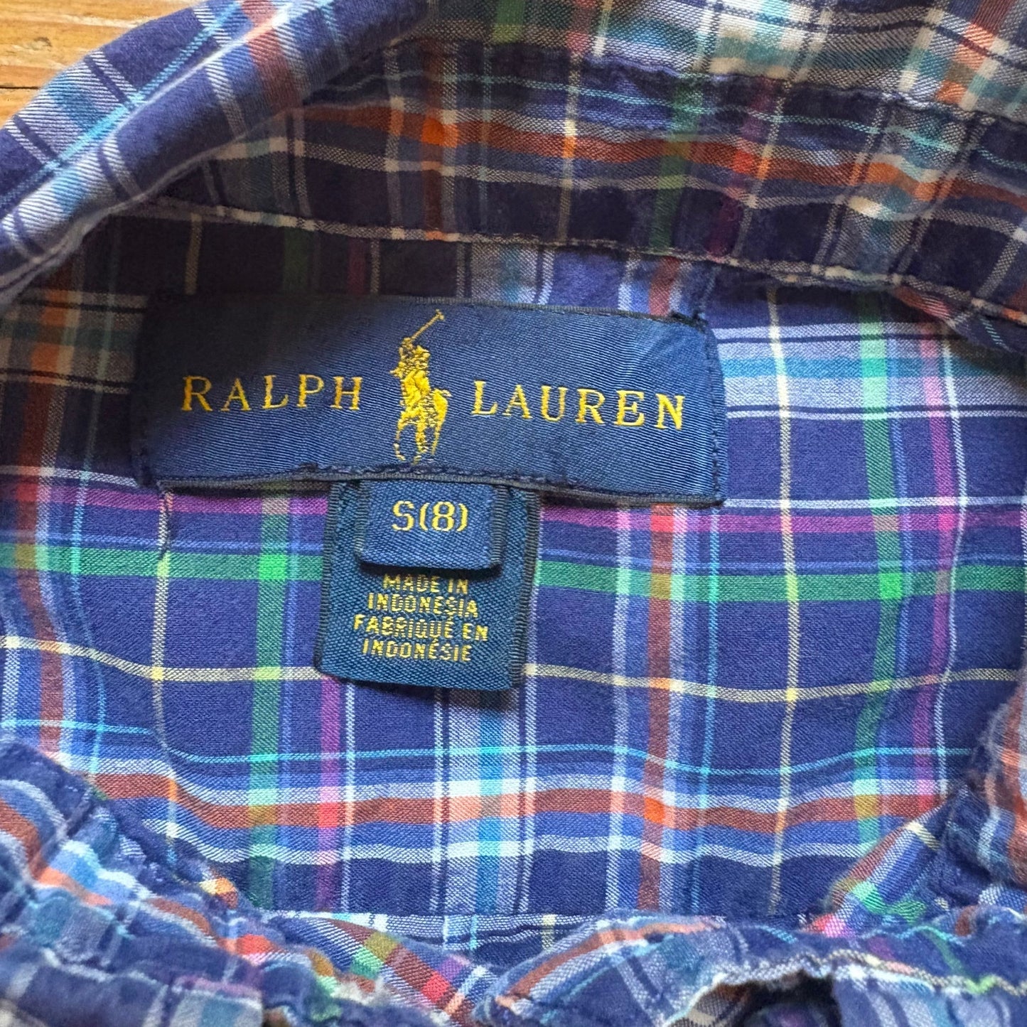 Ralph Lauren blue plaid long sleeve button front boys dress shirt SIZE S