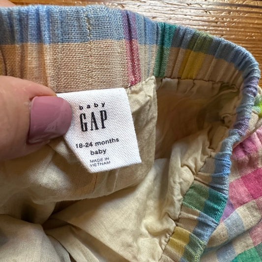 Gap cream pastel plaid linen blend elastic waistband shorts SIZE 18-24M
