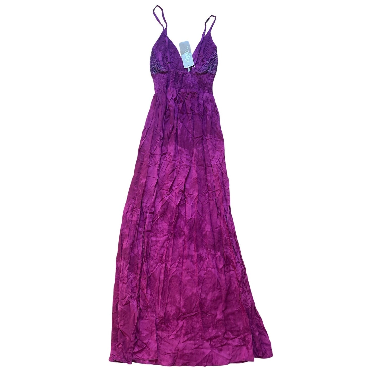 NWT Khush dark pink beaded bustier adjustable strap maxi dress SIZE S