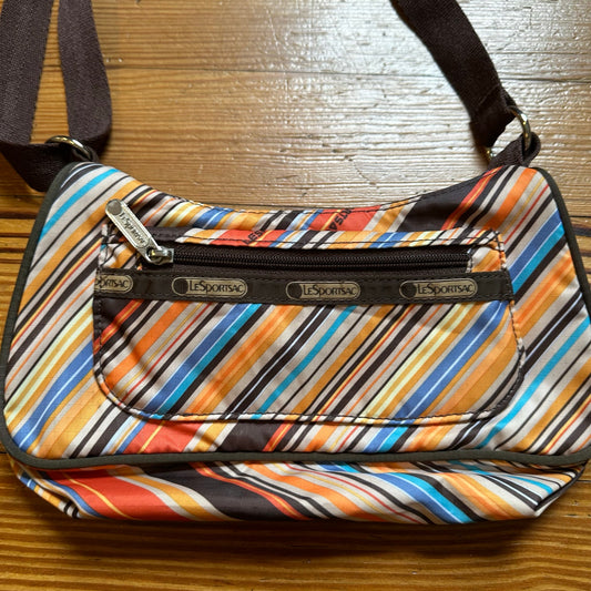 Le SportSac yellow orange brown striped adjustable shoulder bag