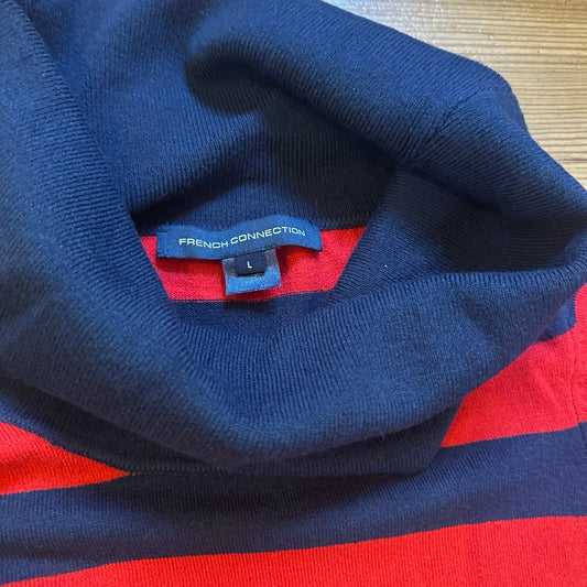 French Connection red blue striped cowl neck sweater tunic dress SIZE L