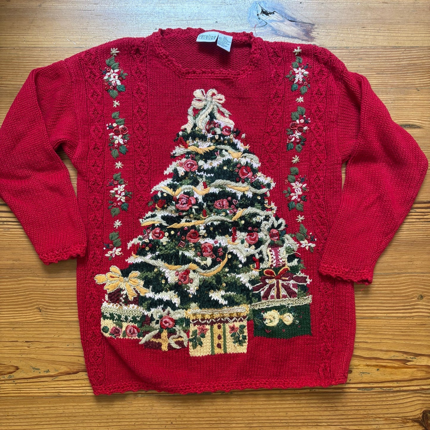 Carolina Colours red knit vintage Christmas holiday sweater SIZE L