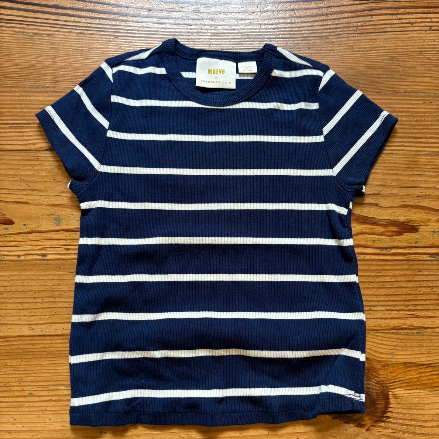Anthropologie Maeve navy blue white striped baby short sleeve shirt SIZE XS
