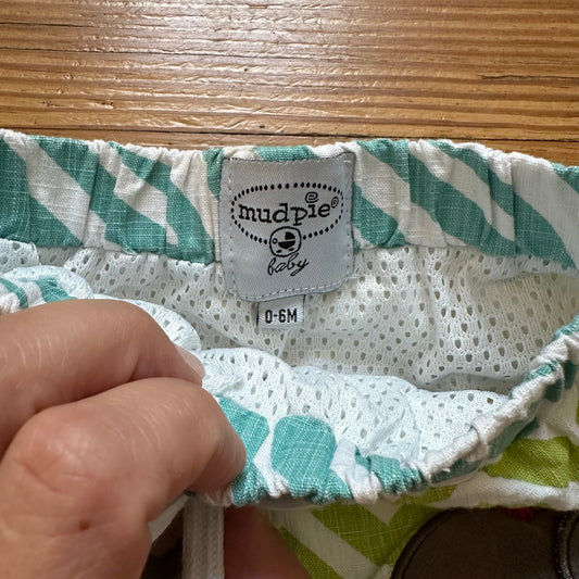 Mudpie green white elephant embroidered swim shorts SIZE 0-6M