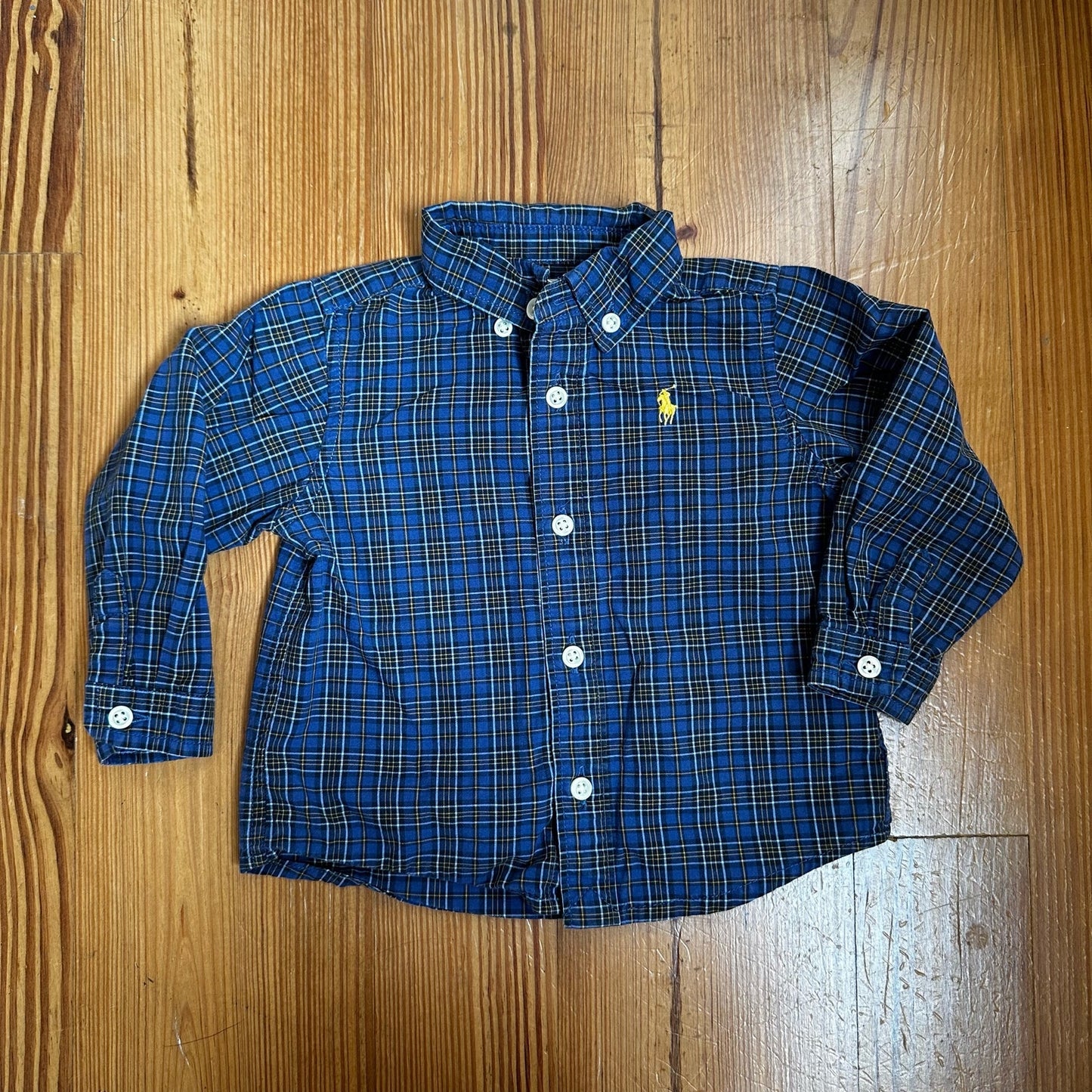 Ralph Lauren blue plaid long sleeve button up shirt SIZE 6M