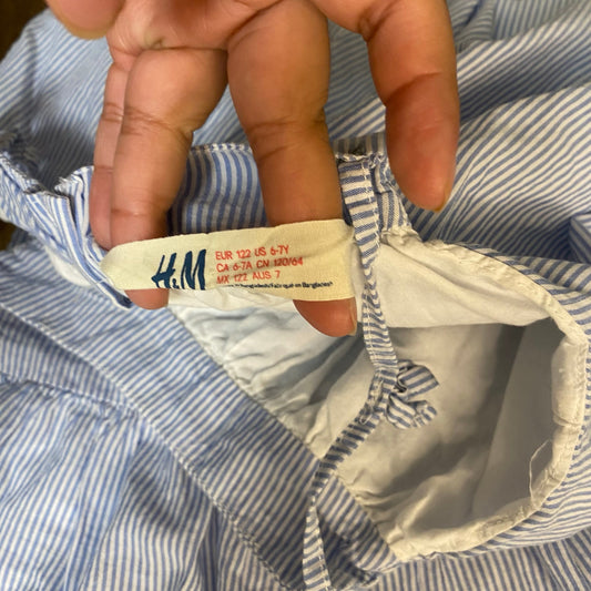 H&M blue white pin stripe ruffle bottom dress SIZE 6