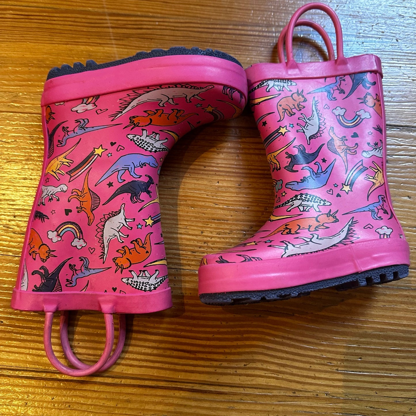 Cat & Jack pink dinosaur print pull on calf rain boots SIZE 5
