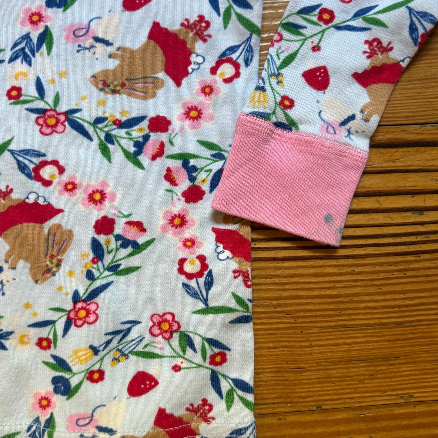 Hanna Andersson blue floral bunny pink trim pajama set SIZE 18-24M