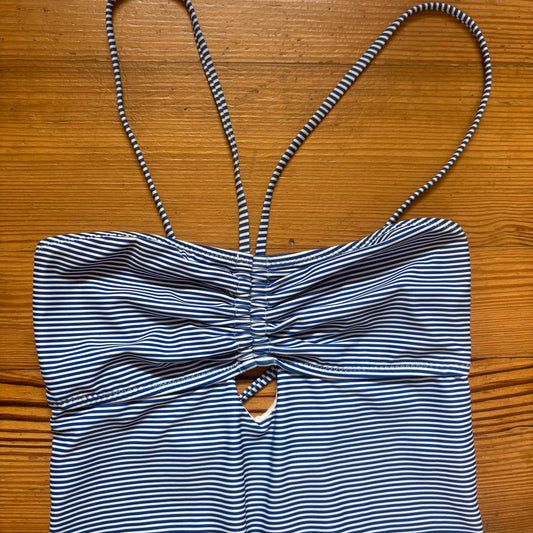 Cupshe blue white striped lace back cheeky one piece swimsuit SIZE S