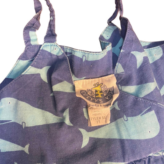 Corky's Kids blue whale adjustable tie strap tiered dress SIZE 2T