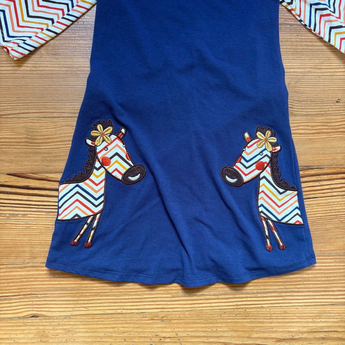 Rare Editions navy blue colorful zebra long sleeve cotton toddler dress SIZE 3T